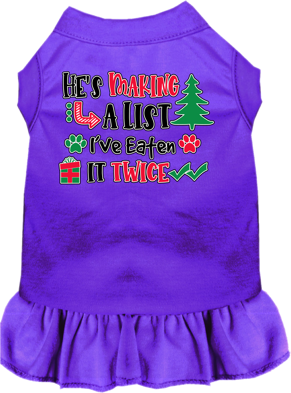 He's Making a List... Screen Print Dog Dress Purple Size LG